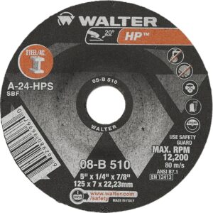 Walter 08B510 HP Grinding Wheel 5″x1/4″x7/8″ Type 27